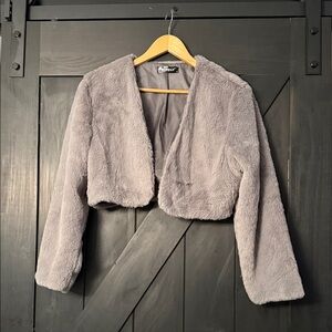Allegra K Gray Faux Fur Jacket